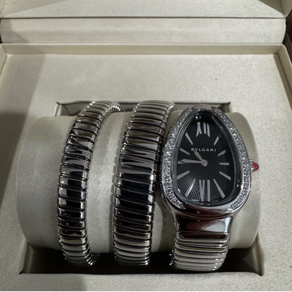 Bulgari Silver and Black Serpenti Watch Set